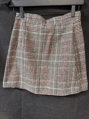 Plaid Wool-Blend A-Line Skirt with Red Accents